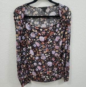 Ann Taylor Floral Long Sleeve Blouse Size L